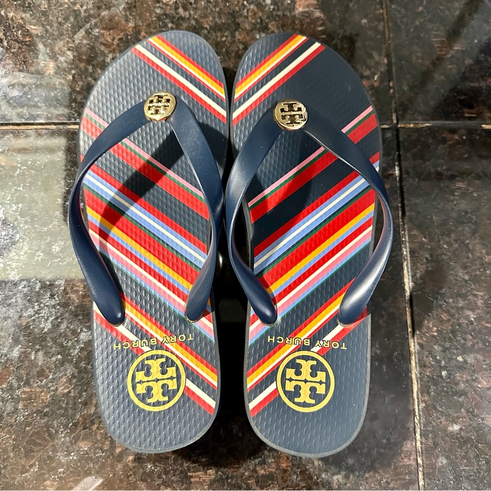 Navy Tory Burch Wedge Sandals